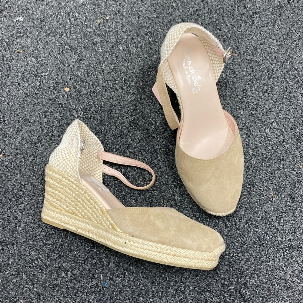Anthro espadrille sandals neutral beige tan 38 euro 7.5 US